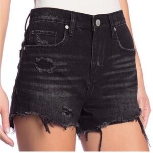 Blank NYC Wedge Short Black Distressed Jean Shorts with Frayed Hem